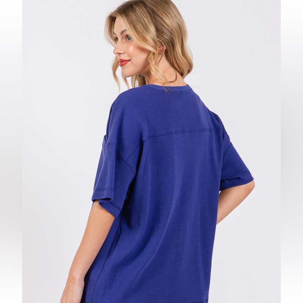 25 Solid Textured Drop Shoulder Top - Picture 5 of 6
